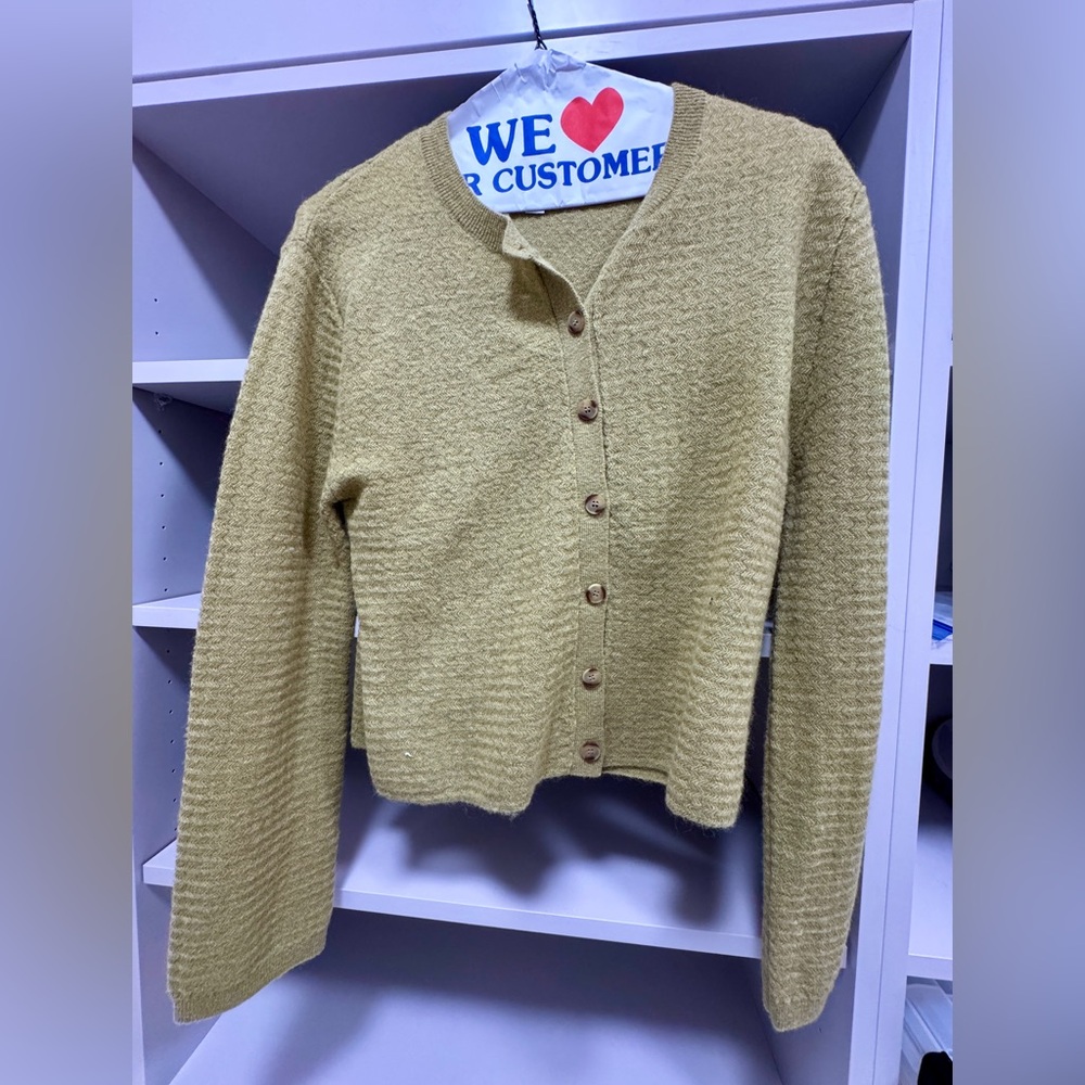 COS - S - Lightweight Textured Button-Front Cardigan Sweater - Light Olive
